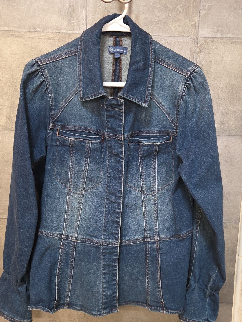 Democracy Dark Blue Denim Jacket with Panel Seams L Large
